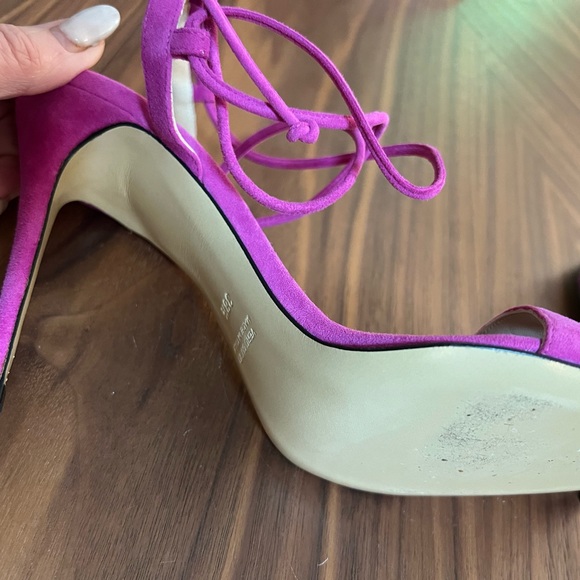 Monique L’Hullier orchid suede strappy suede high heeled stilettos NIB rare 38.5 - Picture 6 of 10